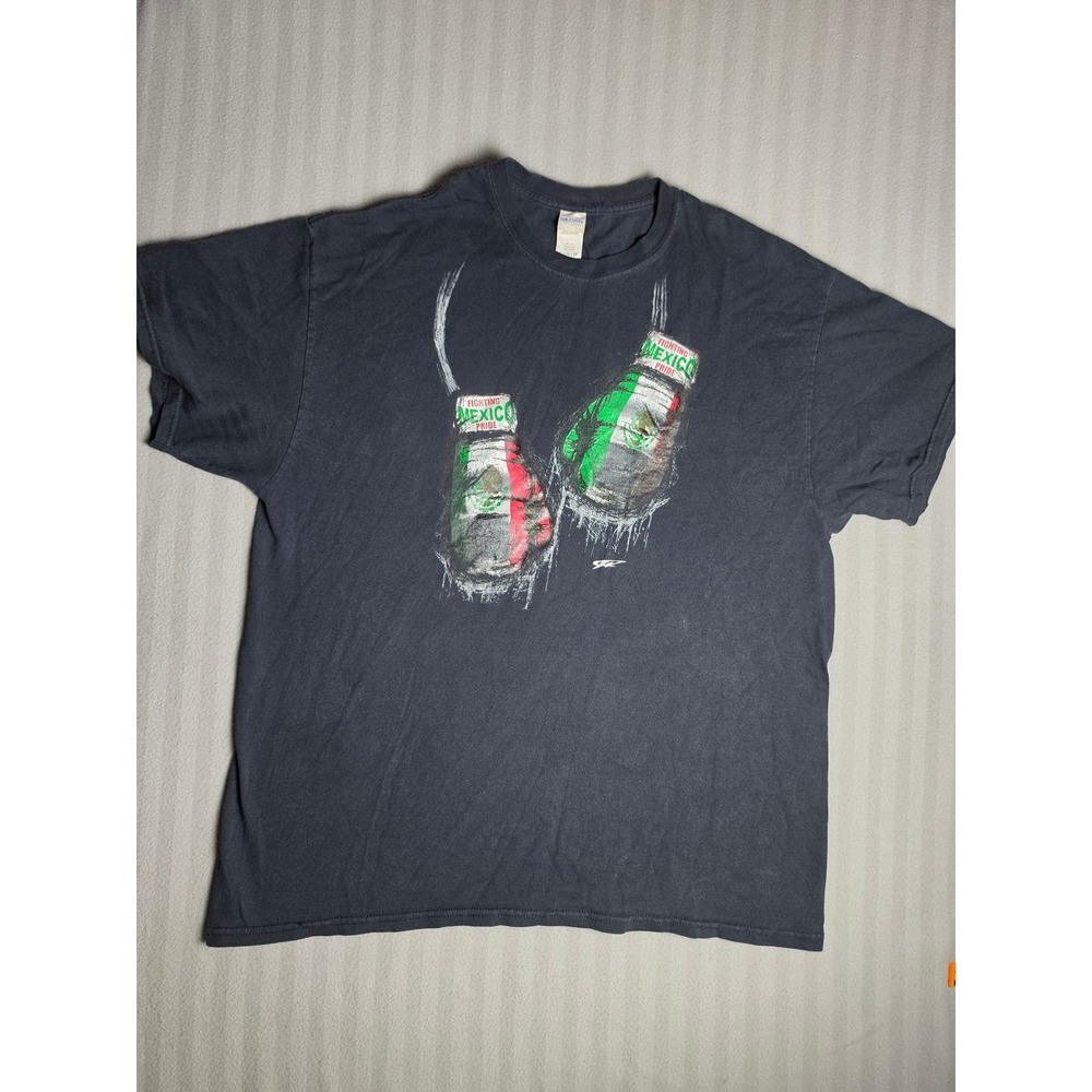 Gildan Fighting Mexico Pride Boxing Gloves Graphic T-Shirt Mens XL Black Cotton